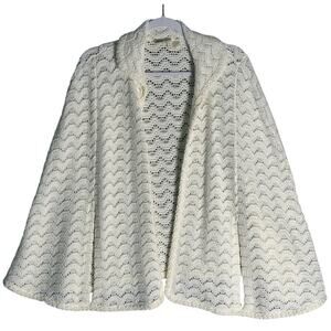 Lane Bryant One Size‎ Collared Crochet Knit Poncho Cape Cream Wrap Shawl Wool